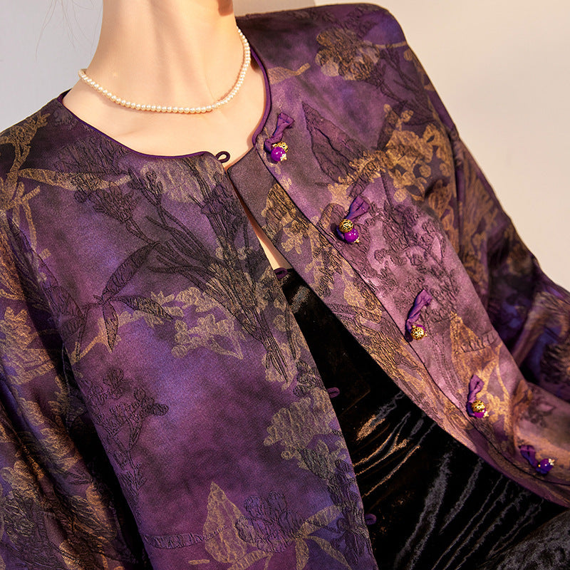 Chinese Style Traditional Printed Rayon Top Retro Design Baggy Coat Women's Clothing