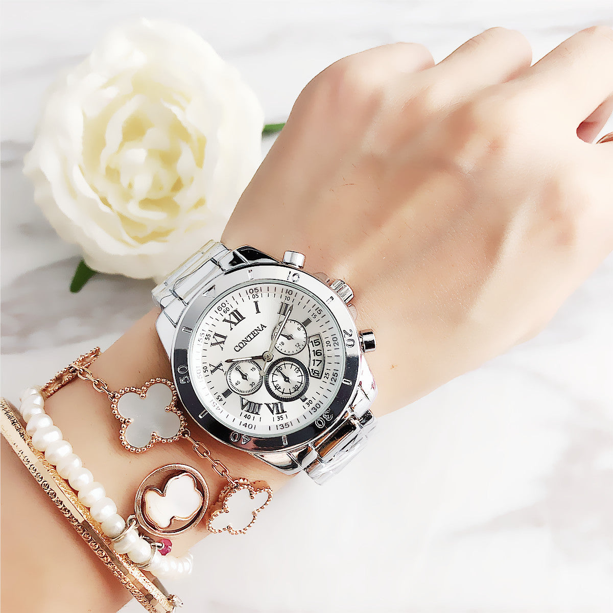 Diamond Simple Mesh Strap Stainless Steel Watch