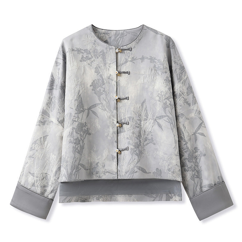 Chinese Style Traditional Printed Rayon Top Retro Design Baggy Coat Women's Clothing