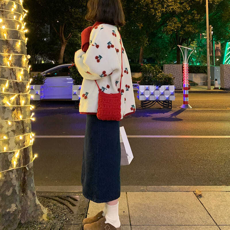 Padded Thick Cherry Lamb Wool Coat