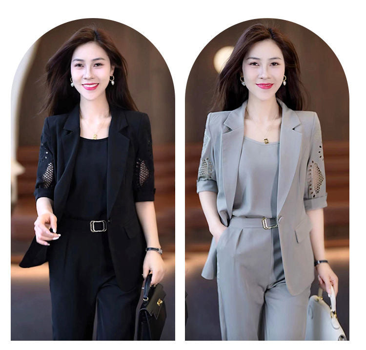 Business Suit Short-sleeved Harem Pants Thin Three-piece Suit
