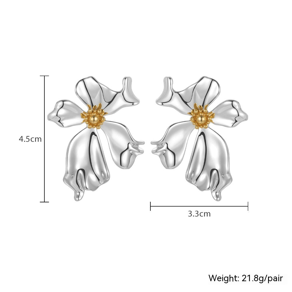 Metal Flower Earrings Petal Light Luxury High-grade Earrings