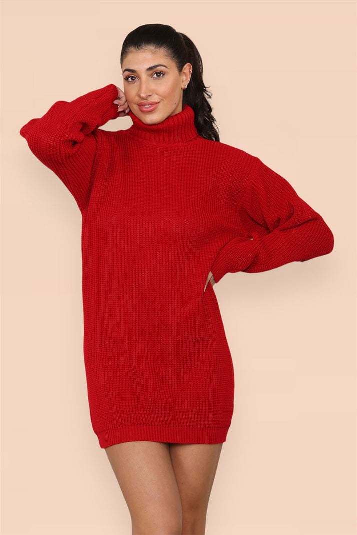Polo Roll Neck Florescent Chunky Sweater Jumper Dress