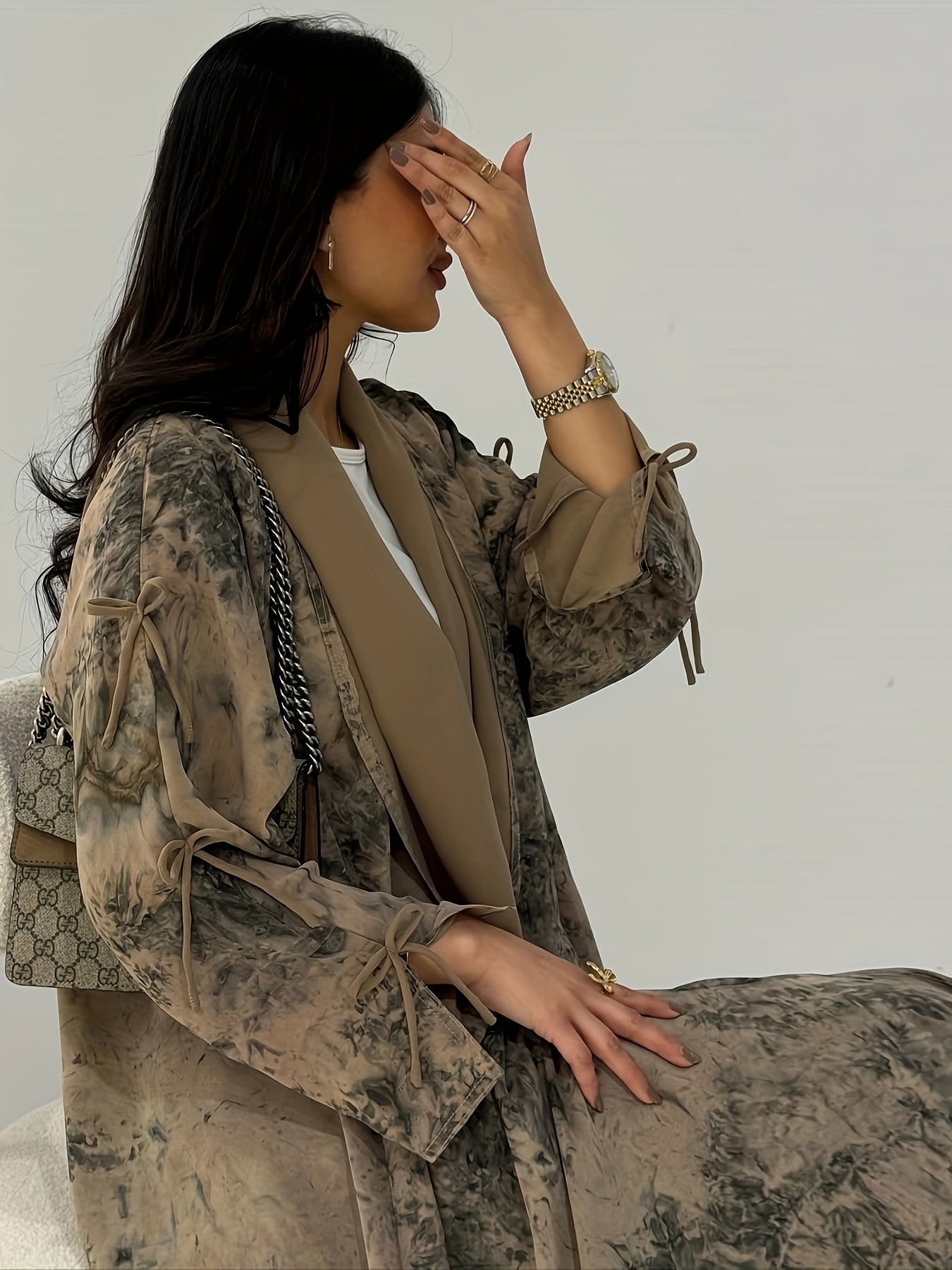 Elegant Chiffon Printed Abaya with Matching Hijab