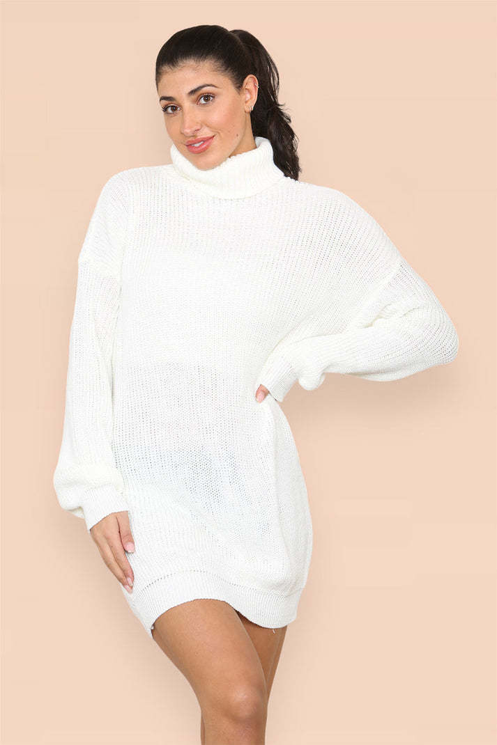 Polo Roll Neck Florescent Chunky Sweater Jumper Dress