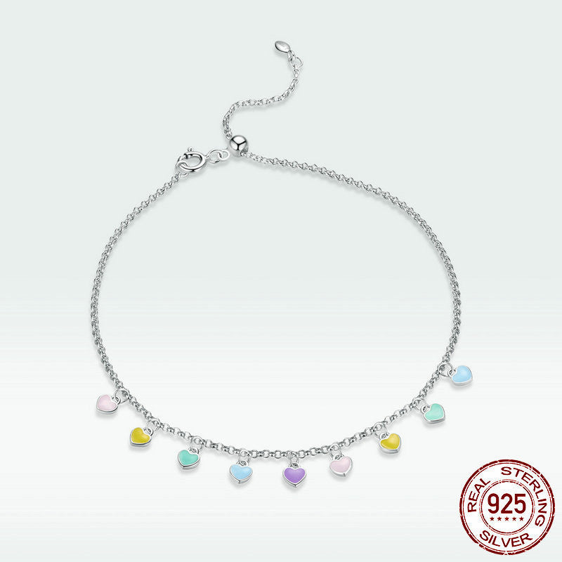 Silver Rainbow Heart Anklet