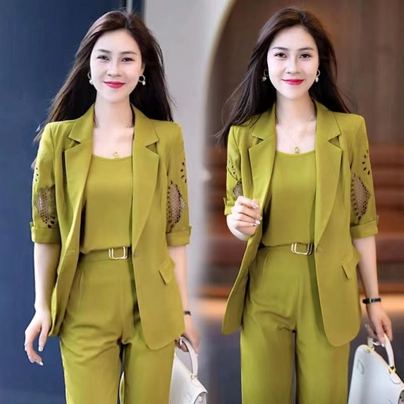 Business Suit Short-sleeved Harem Pants Thin Three-piece Suit