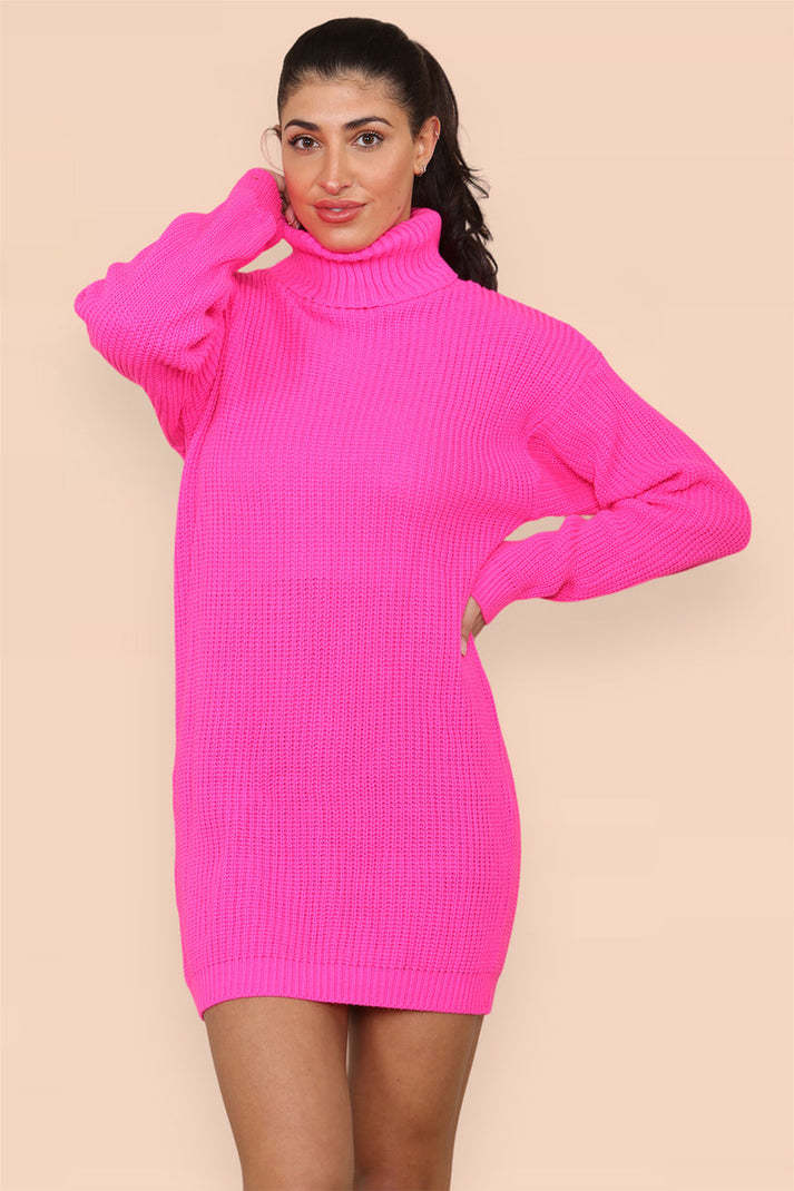 Polo Roll Neck Florescent Chunky Sweater Jumper Dress