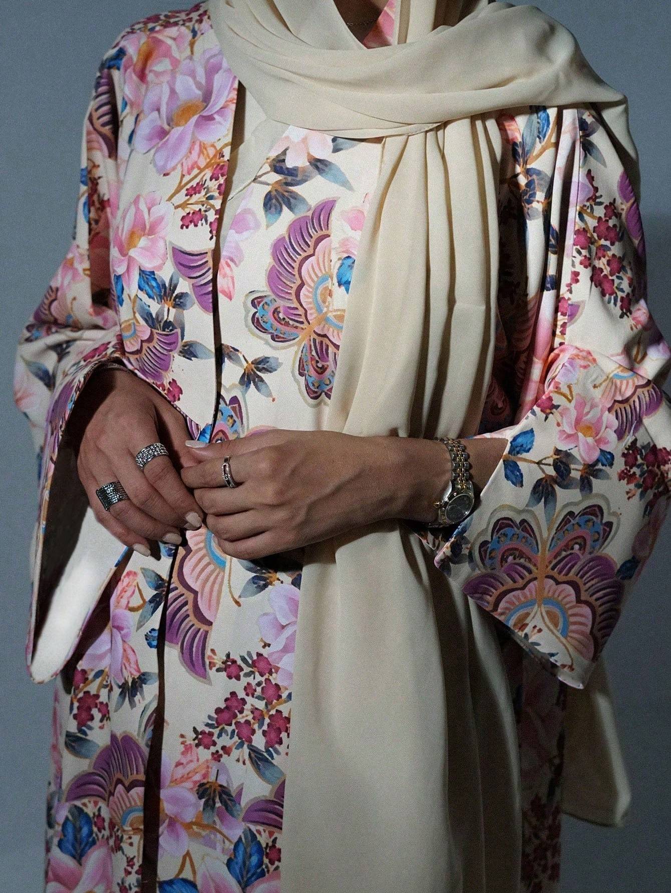Elegant Floral Abaya with Hijab