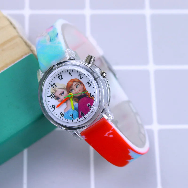 Disney Princess Elsa Kids Watches Girls Silicone Strap Cartoon Luminous Light Children Wrist Watch Toys Clock reloj infantil