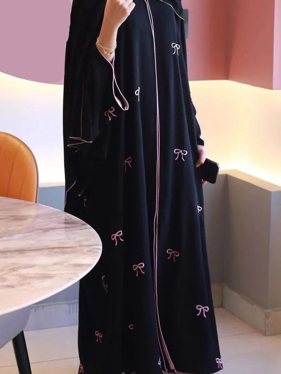 Muslim Women Luxury Abaya Bowknot Embroidery