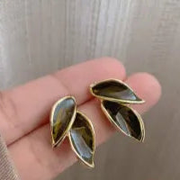 Earrings Metal Lovely Sweet Grey Leaf Stud