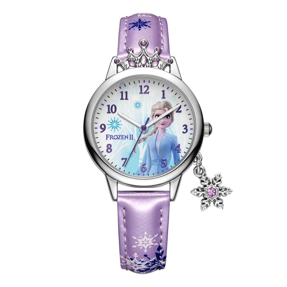 Frozen 2 Kids Watch Diamonds Crown Princess Series Watch Snowflake Pendant Decoration Quartz Watch 219
