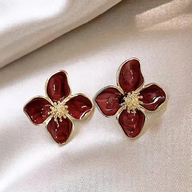 Hibiscus Dropped Glaze Flower Stud Earrings