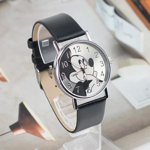 Disney Mickey Children's Watches For Kids Leather Strap Ladies Quartz Clock Student Watch for boy girl birthday gift