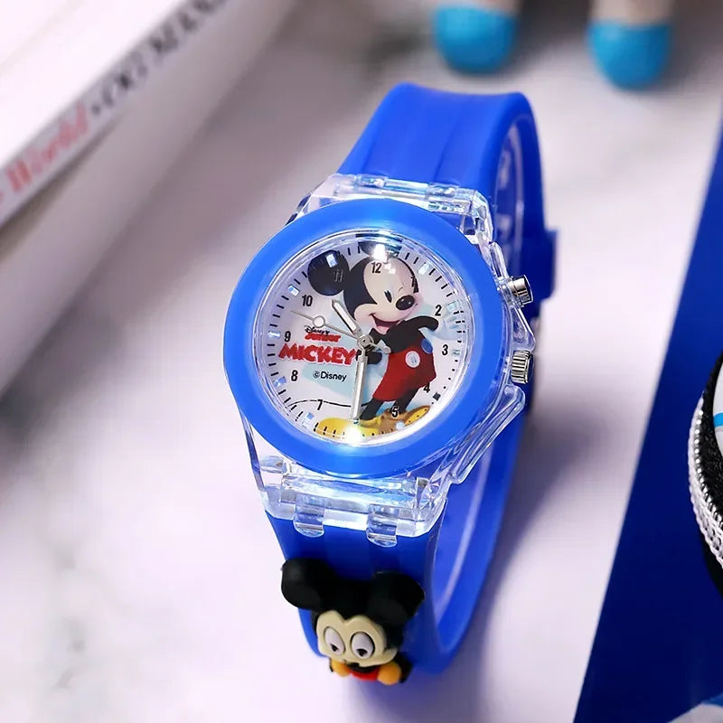 Disney Mickey Children Watches Girls Color Light Source Silicone Princess Elsa Kids Watch Boys Gift Clock Wrist