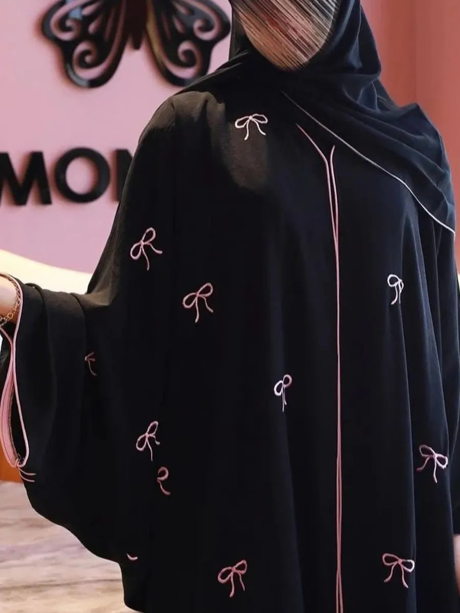 Muslim Women Luxury Abaya Bowknot Embroidery