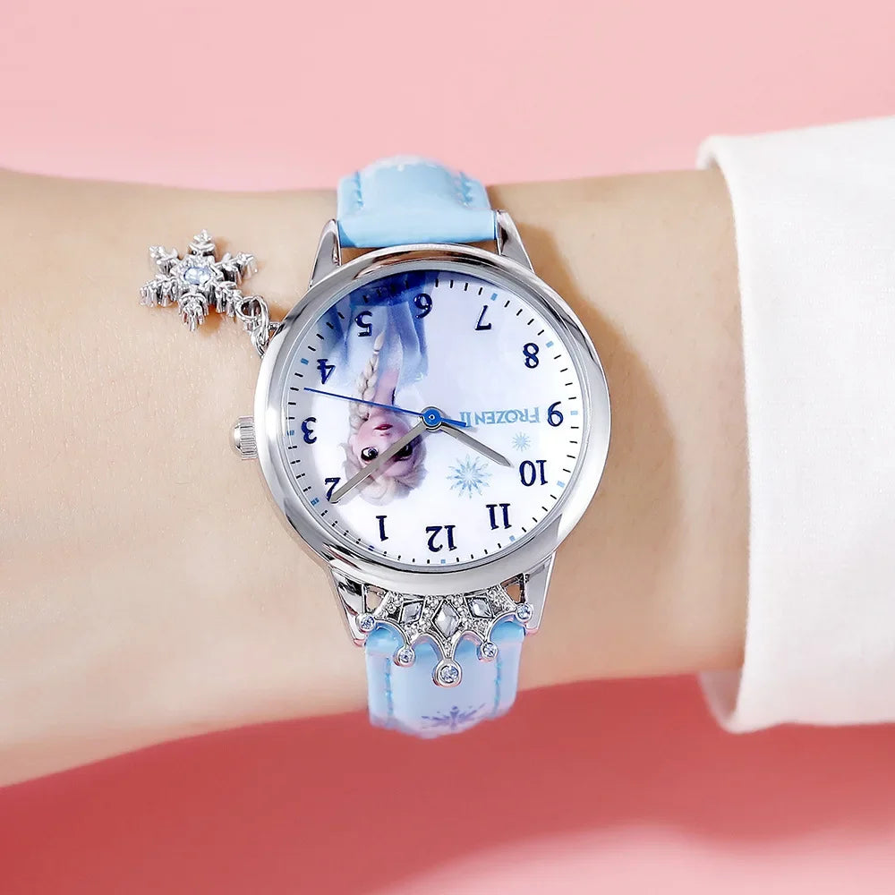 Frozen 2 Kids Watch Diamonds Crown Princess Series Watch Snowflake Pendant Decoration Quartz Watch 219
