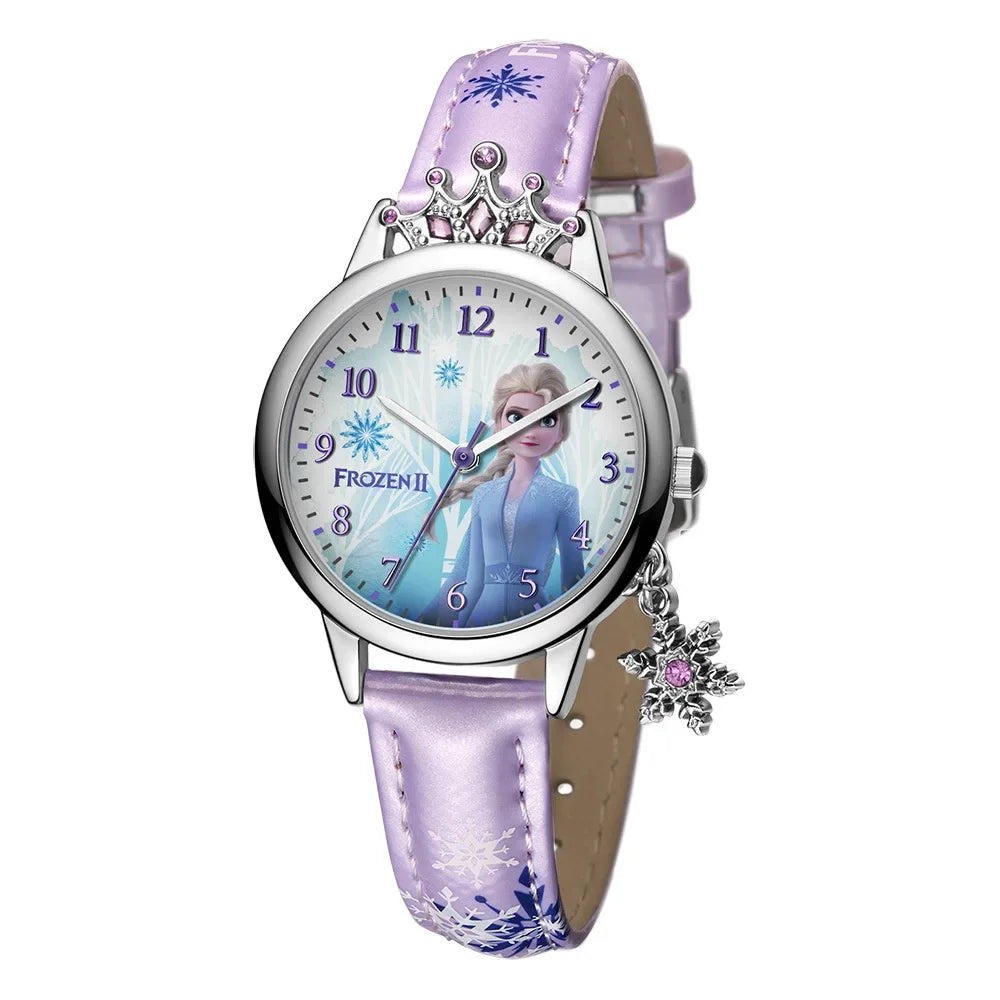 Frozen 2 Kids Watch Diamonds Crown Princess Series Watch Snowflake Pendant Decoration Quartz Watch 219
