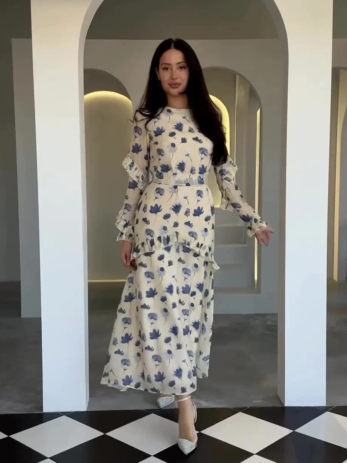 Eid Muslim Abaya for Women Sweet Party Dresses Jalabiya Ramadan Arab Islam Long Robe Morocco Kaftan Dubai Flower Print Vestidos