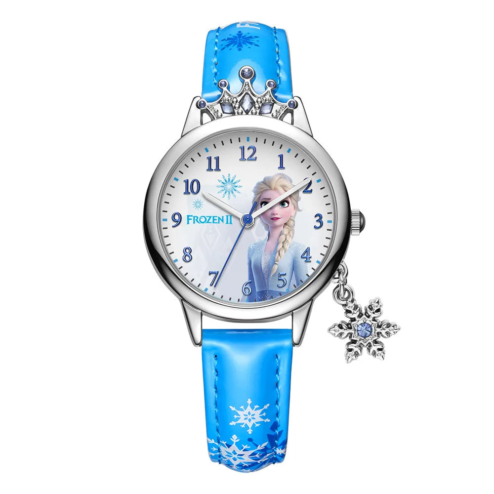 Frozen 2 Kids Watch Diamonds Crown Princess Series Watch Snowflake Pendant Decoration Quartz Watch 219