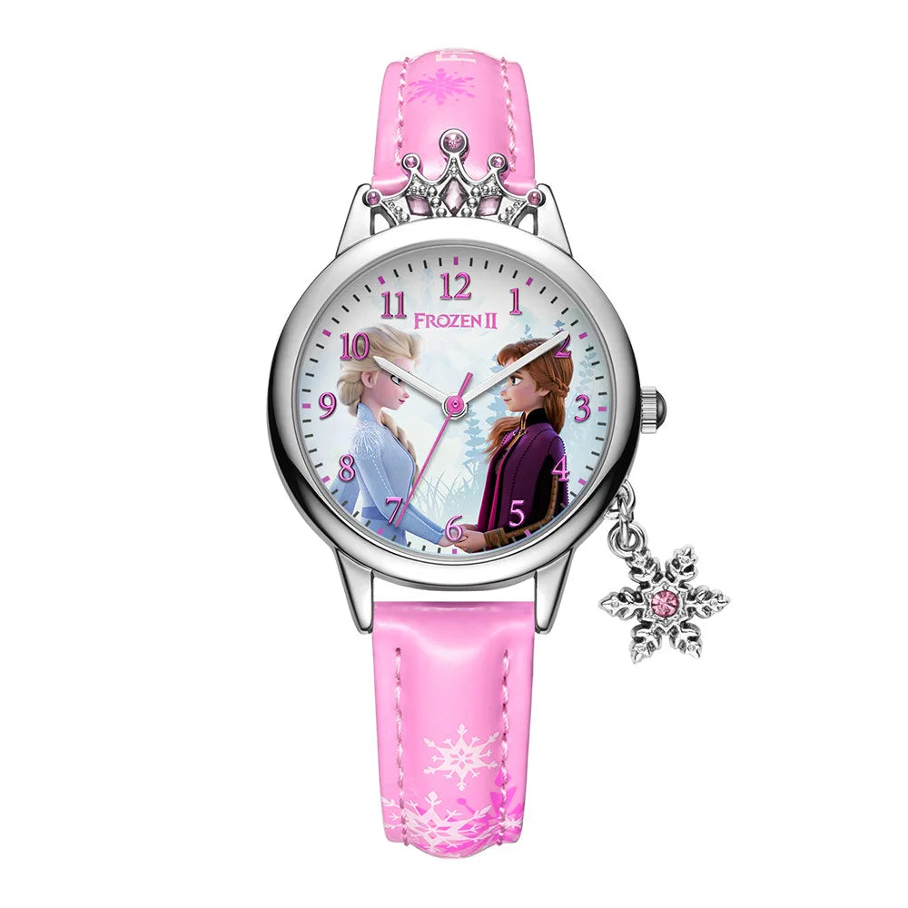 Frozen 2 Kids Watch Diamonds Crown Princess Series Watch Snowflake Pendant Decoration Quartz Watch 219