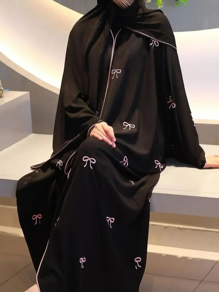 Muslim Women Luxury Abaya Bowknot Embroidery
