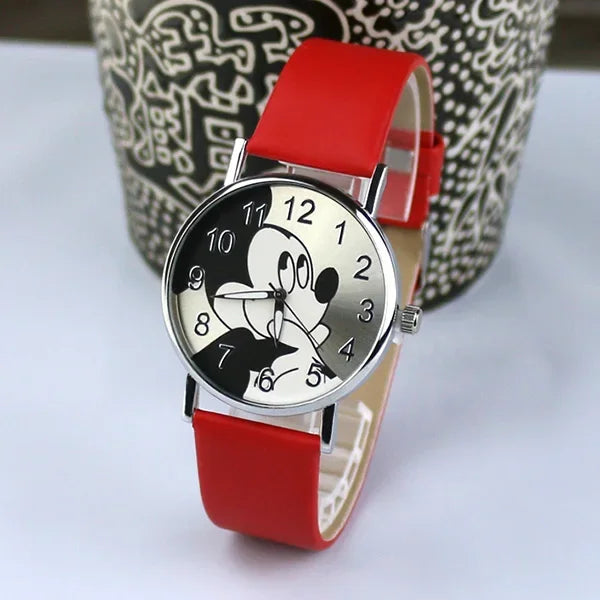 Disney Mickey Children's Watches For Kids Leather Strap Ladies Quartz Clock Student Watch for boy girl birthday gift