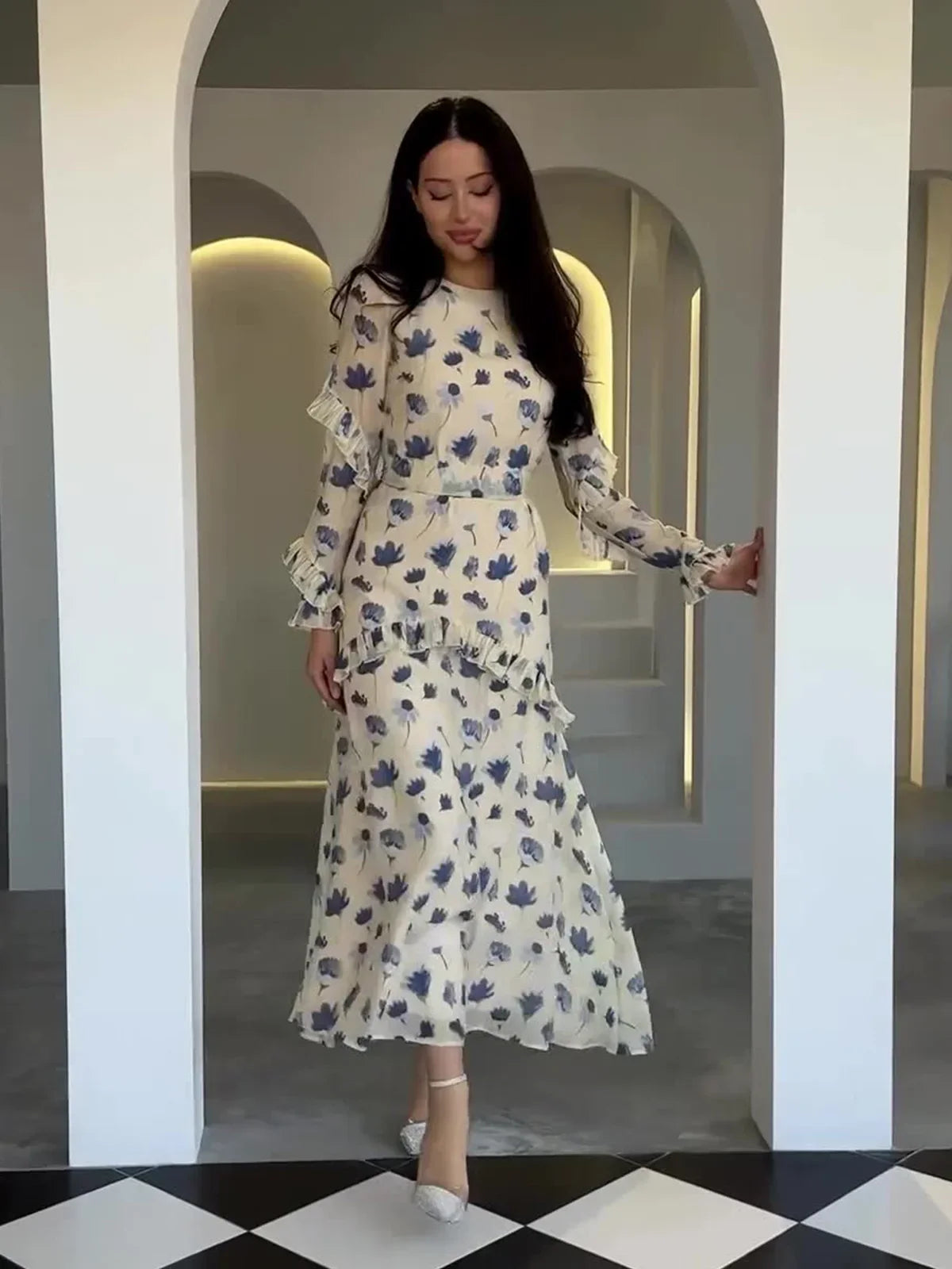 Eid Muslim Abaya for Women Sweet Party Dresses Jalabiya Ramadan Arab Islam Long Robe Morocco Kaftan Dubai Flower Print Vestidos