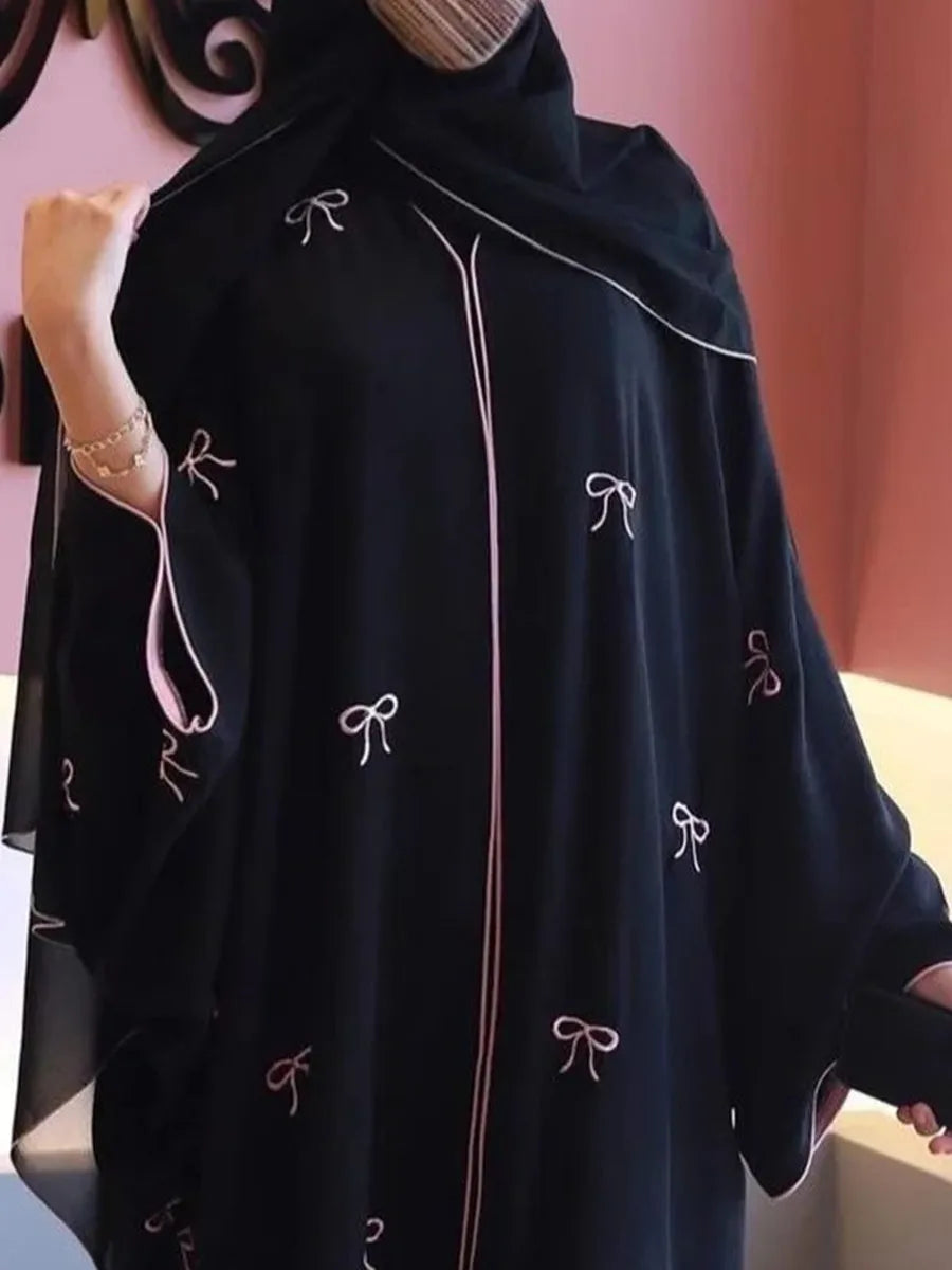 Muslim Women Luxury Abaya Bowknot Embroidery