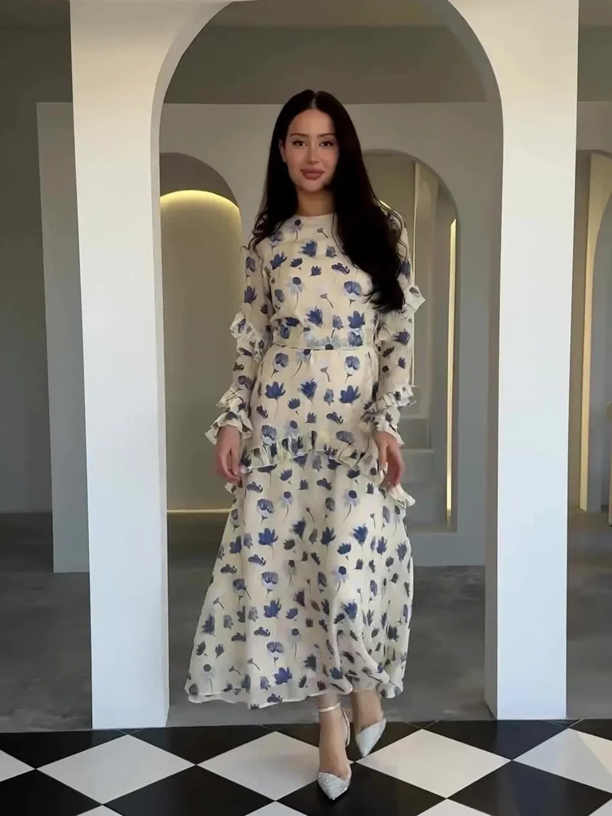 Eid Muslim Abaya for Women Sweet Party Dresses Jalabiya Ramadan Arab Islam Long Robe Morocco Kaftan Dubai Flower Print Vestidos
