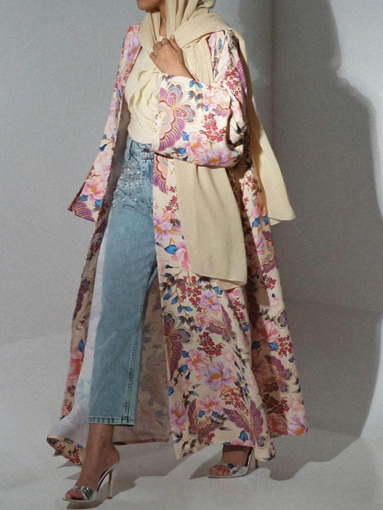 Elegant Floral Abaya with Hijab