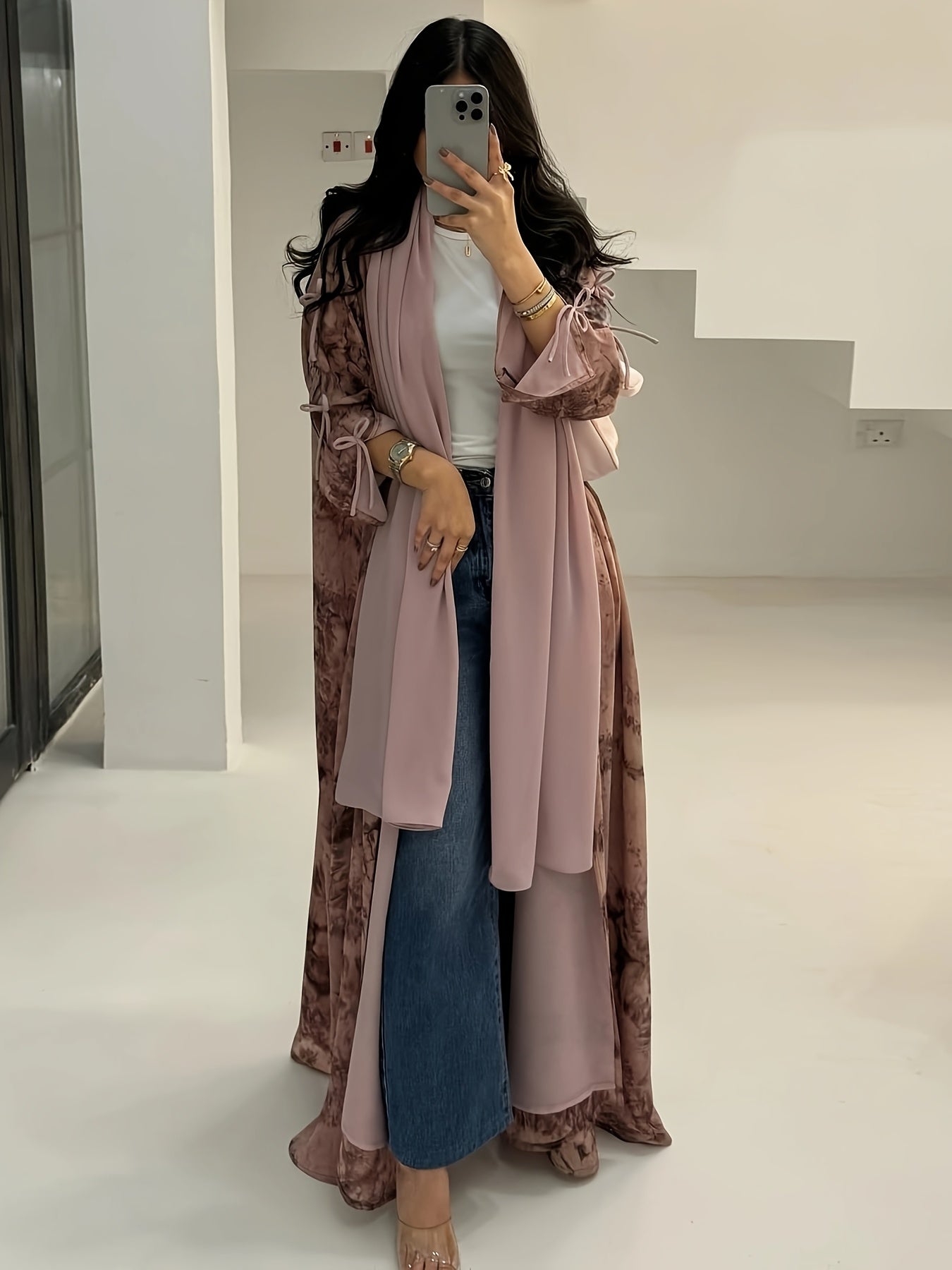 Elegant Chiffon Printed Abaya with Matching Hijab