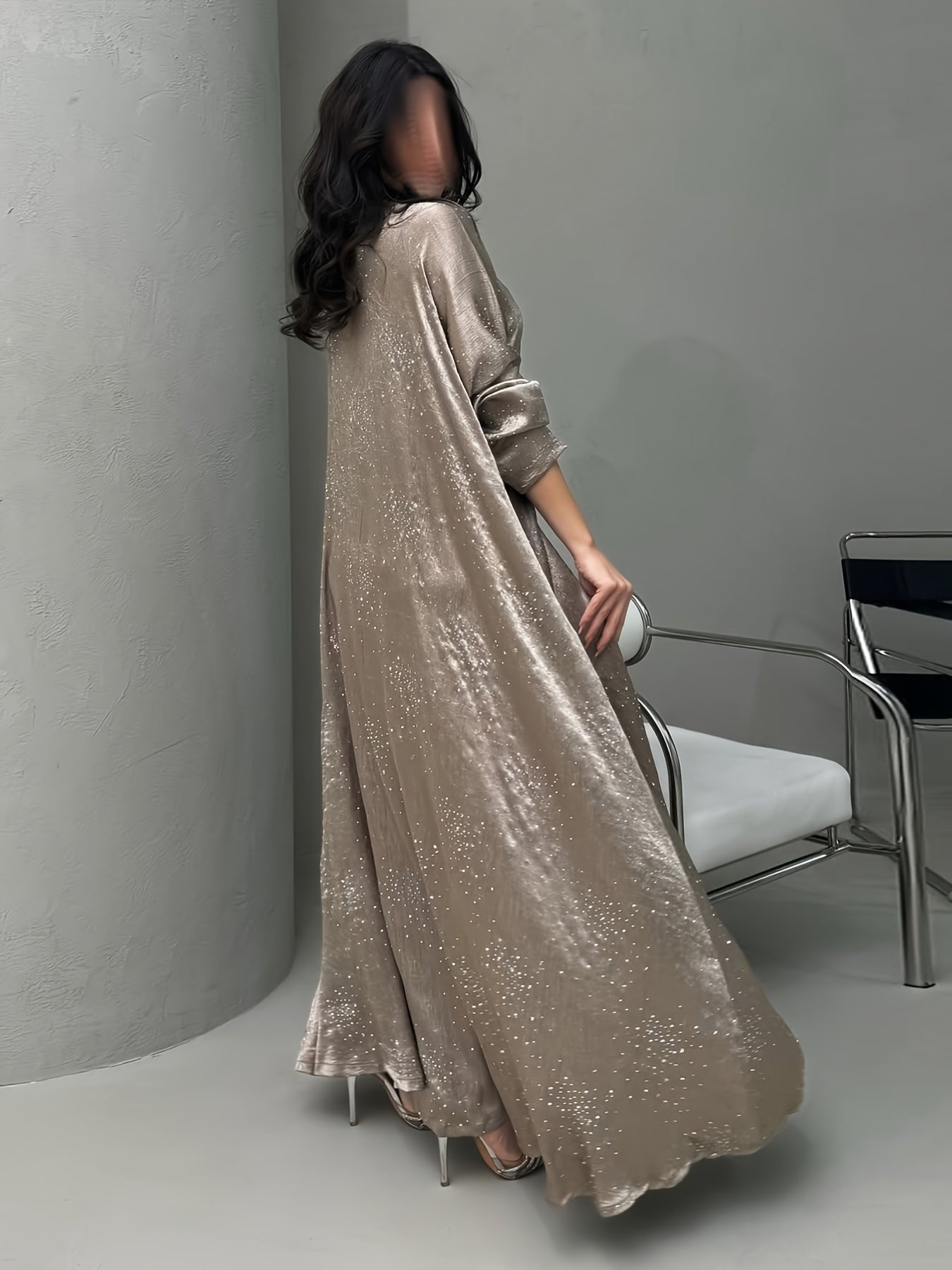 Elegant Blue Rhinestone Abaya - Modest Long Sleeve Pullover Maxi Dress for Women, Traditional Arabic Style, Perfect for Spring/Summer, Elegant Attire | Traditional Abaya | Polyester Fabric