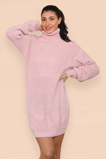 Polo Roll Neck Florescent Chunky Sweater Jumper Dress