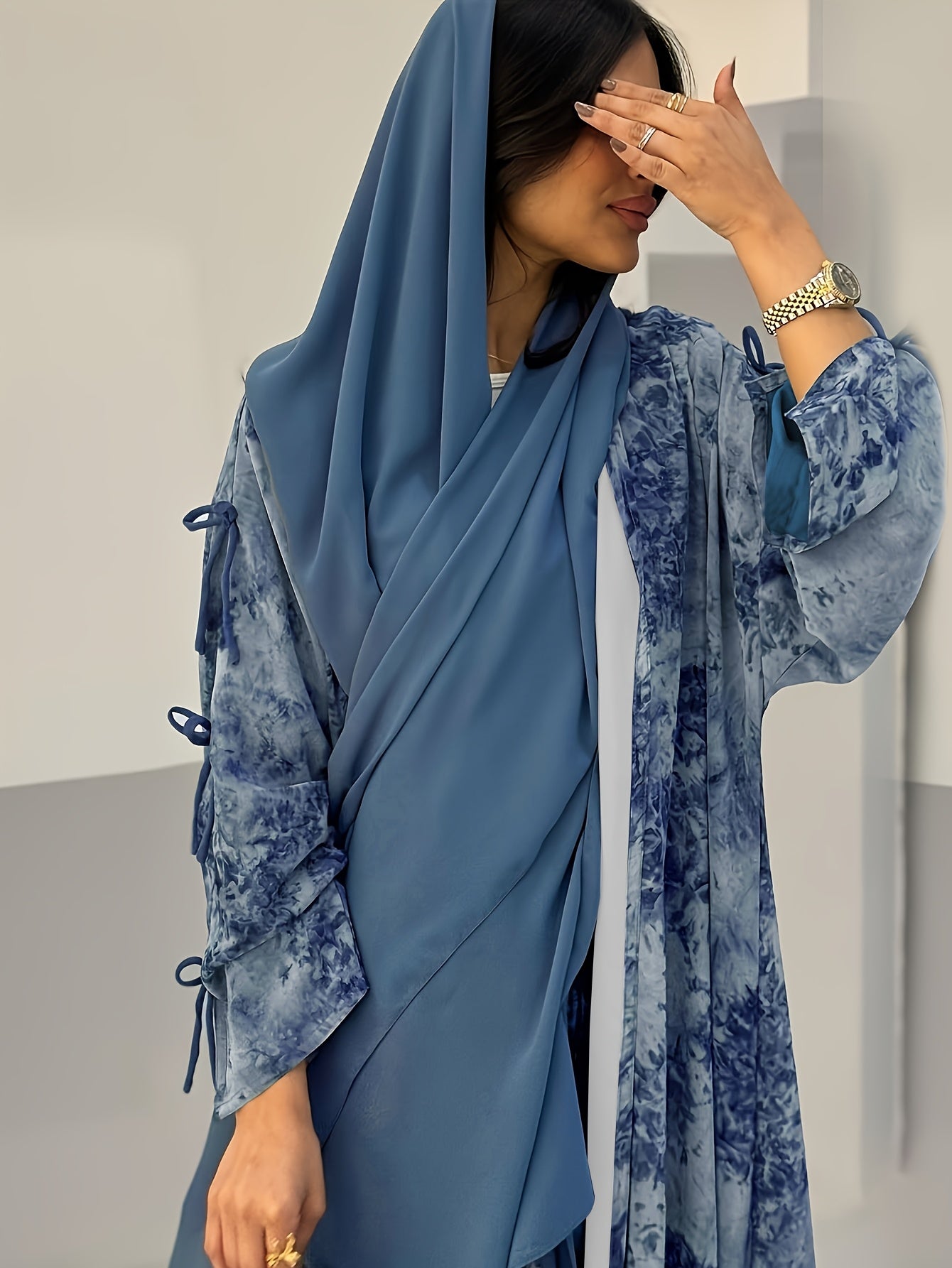 Elegant Chiffon Printed Abaya with Matching Hijab