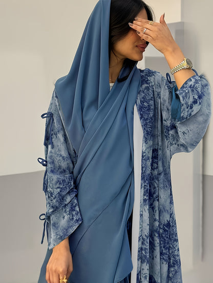 Elegant Chiffon Printed Abaya with Matching Hijab