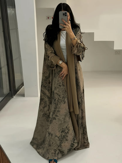 Elegant Chiffon Printed Abaya with Matching Hijab
