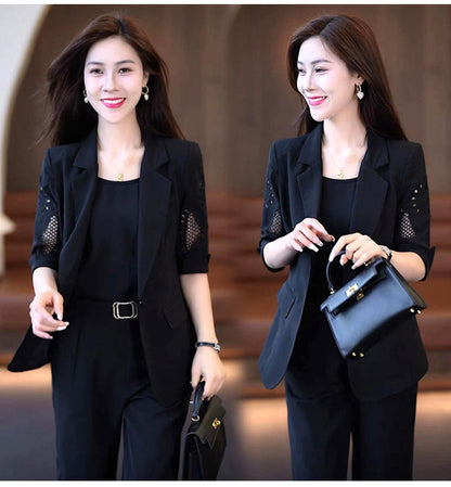 Business Suit Short-sleeved Harem Pants Thin Three-piece Suit