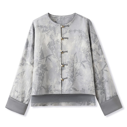 Chinese Style Traditional Printed Rayon Top Retro Design Baggy Coat Women's Clothing