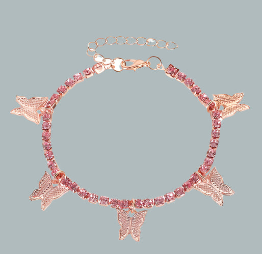 Rhinestone Butterfly Pendant Anklet