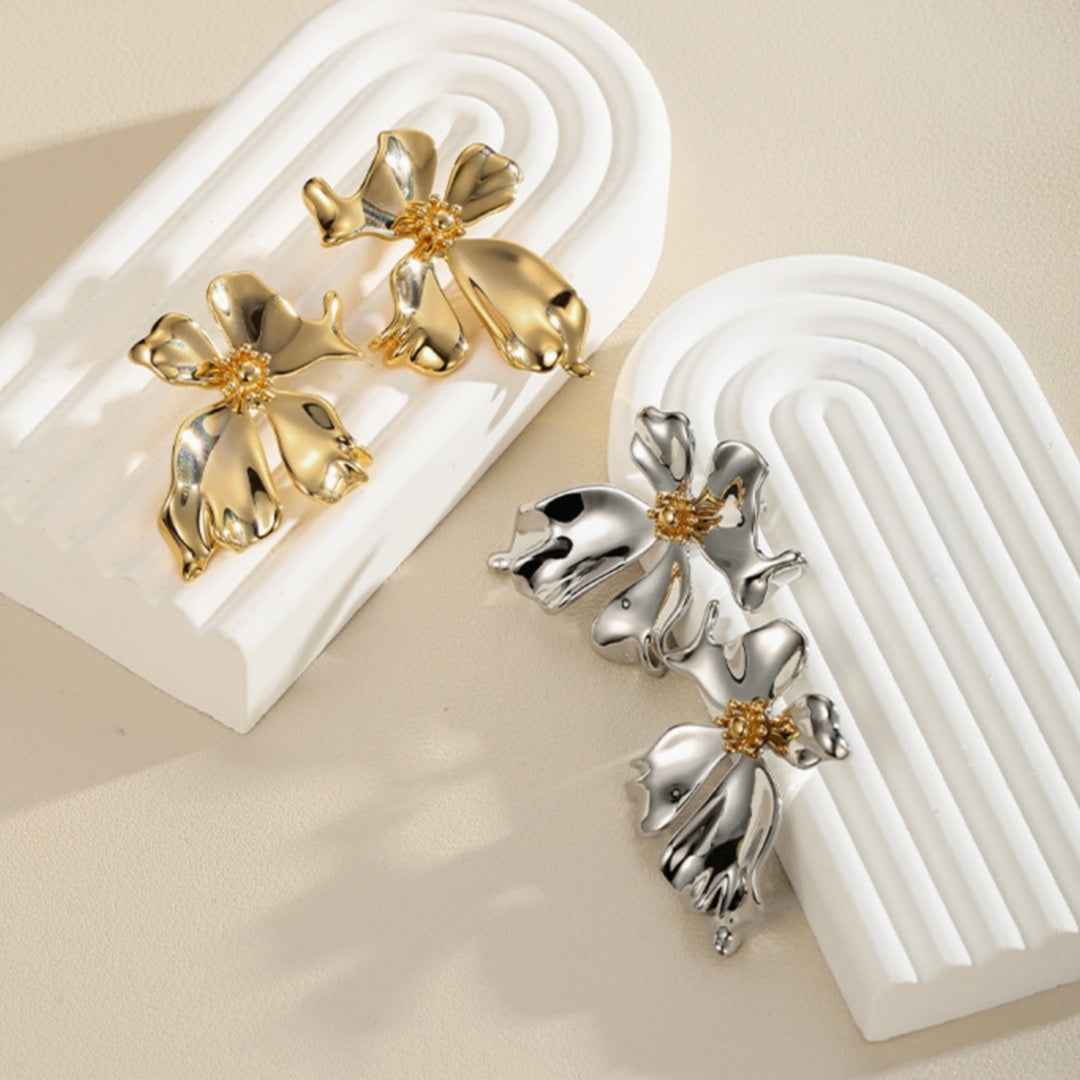 Metal Flower Earrings Petal Light Luxury High-grade Earrings