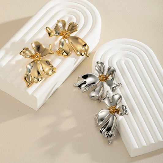 Metal Flower Earrings Petal Light Luxury High-grade Earrings