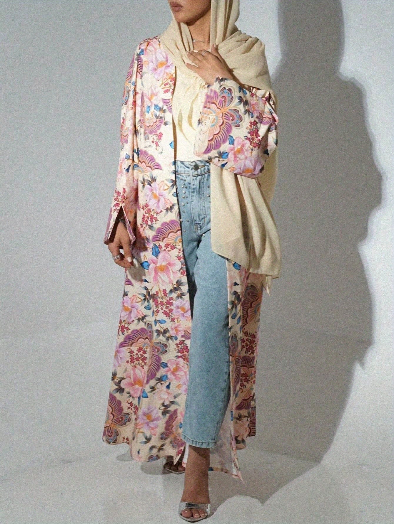 Elegant Floral Abaya with Hijab