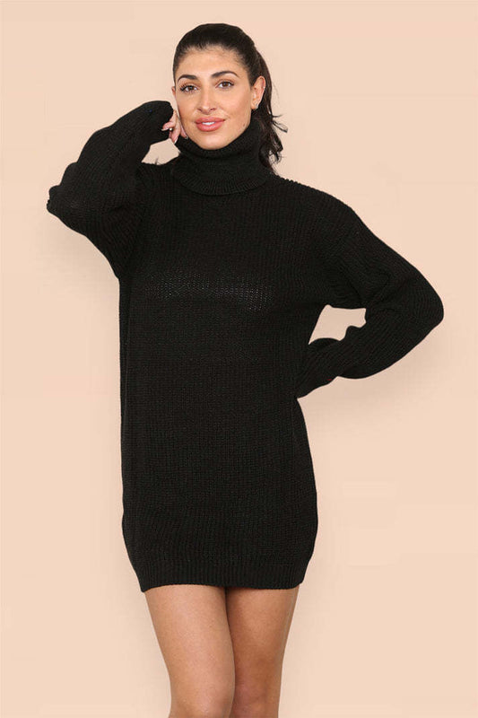 Polo Roll Neck Florescent Chunky Sweater Jumper Dress