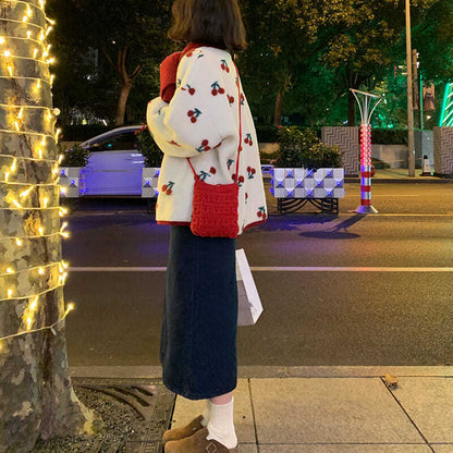 Padded Thick Cherry Lamb Wool Coat