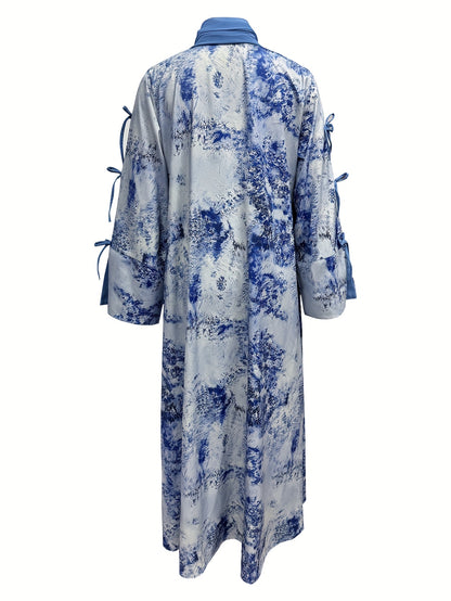 Elegant Chiffon Printed Abaya with Matching Hijab