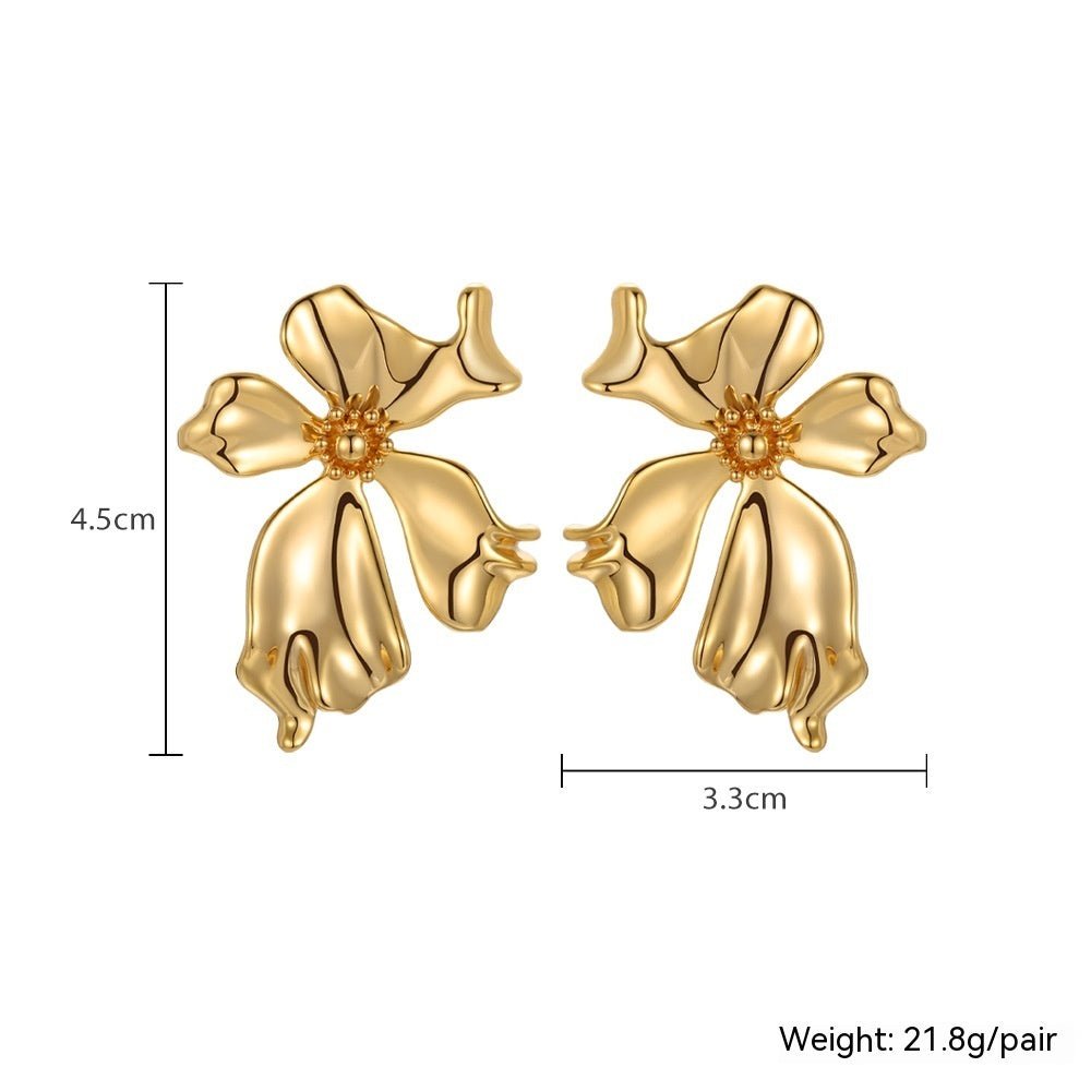 Metal Flower Earrings Petal Light Luxury High-grade Earrings