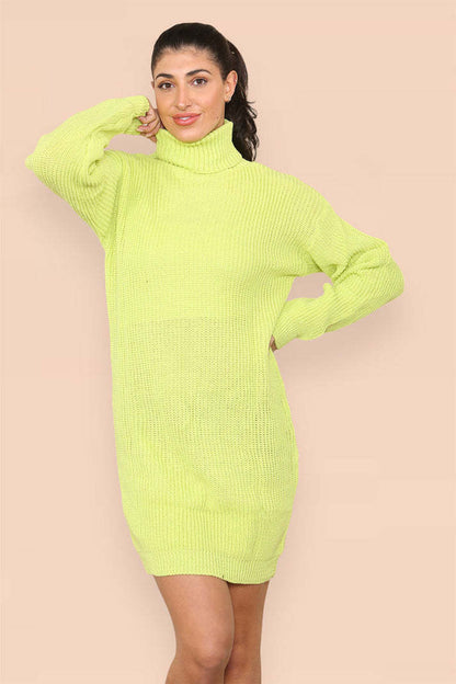Polo Roll Neck Florescent Chunky Sweater Jumper Dress