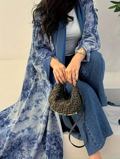 Elegant Chiffon Printed Abaya with Matching Hijab